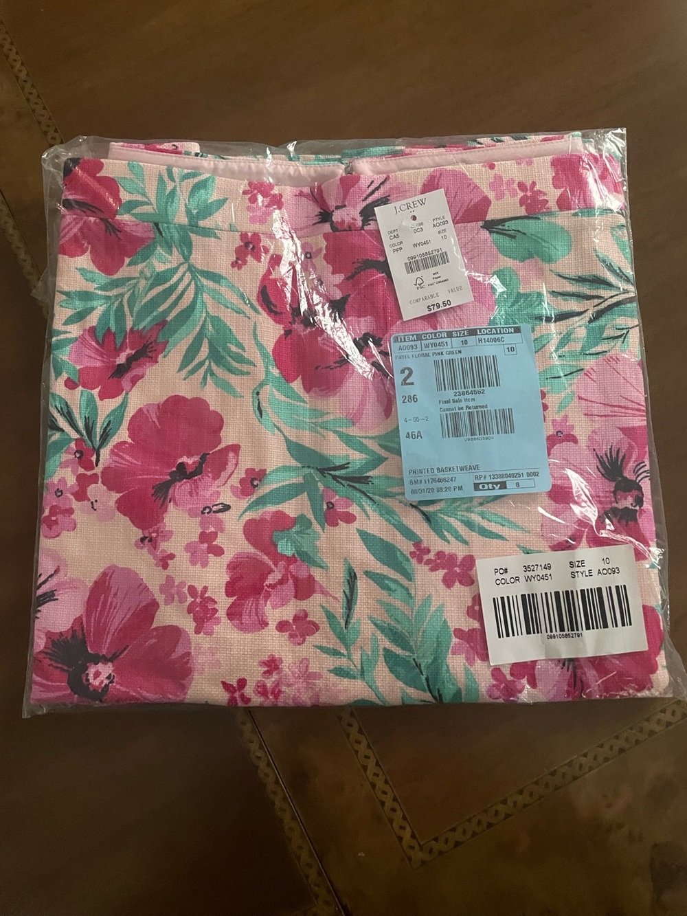 J. Crew Pink Floral Skirt with Teal Leaves